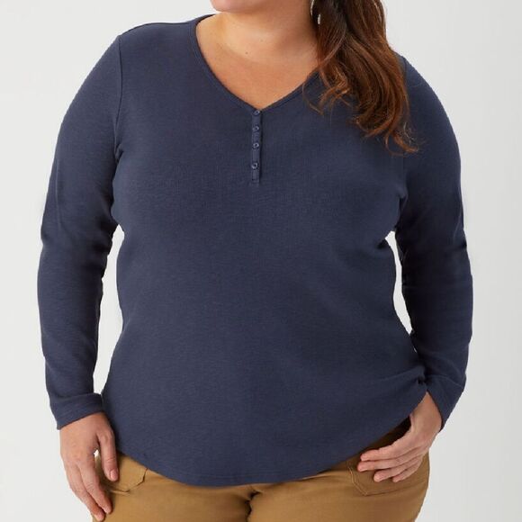 Duluth Trading Co Tops - Duluth Trading Co Plus Makers Studio Cotton Rib Henley Item 11854 Maroon 1X NWT